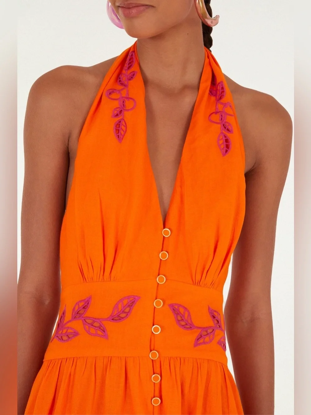 FARM RIO Orange Fruit Richelieu Artisanal Maxi Dress - Picture 2 of 4
